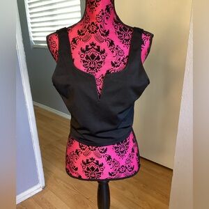 Allegra K Black V-Neck Crop Tank Top XL